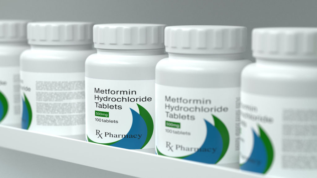 Bottles of Metformin on a shelf