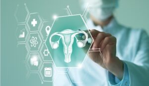 Hormones for Menopause as shown by a doctor looking at a uterus