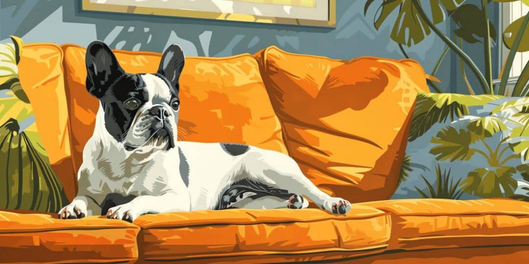French bulldog on orange couch illustrating cognitive dysfunction syndrome in dogs