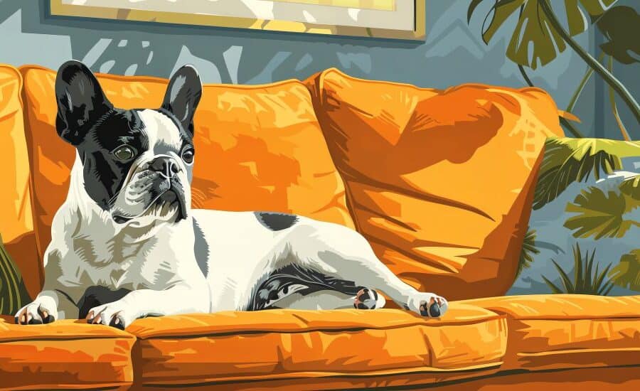 French bulldog on orange couch illustrating cognitive dysfunction syndrome in dogs